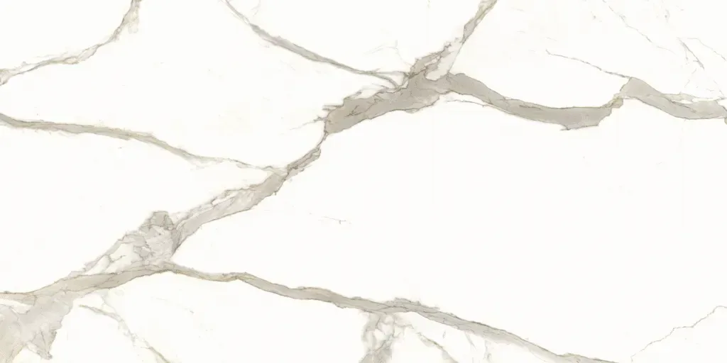 Plan de travail Laminam Calacatta Michelangelo, effet marbre blanc à larges veines grises